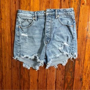 Free People curvy light wash high waisted button up shorts